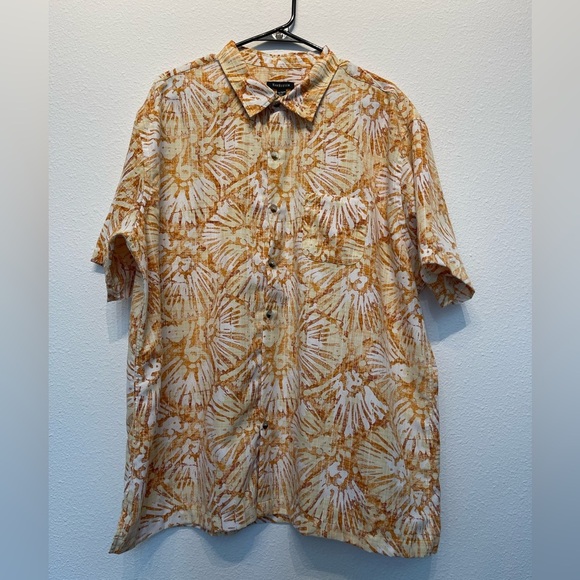 Van Heusen Mens 2Xl Plus Tropical Collared White Orange Tan Magnum PI Shirt Big - Picture 1 of 13